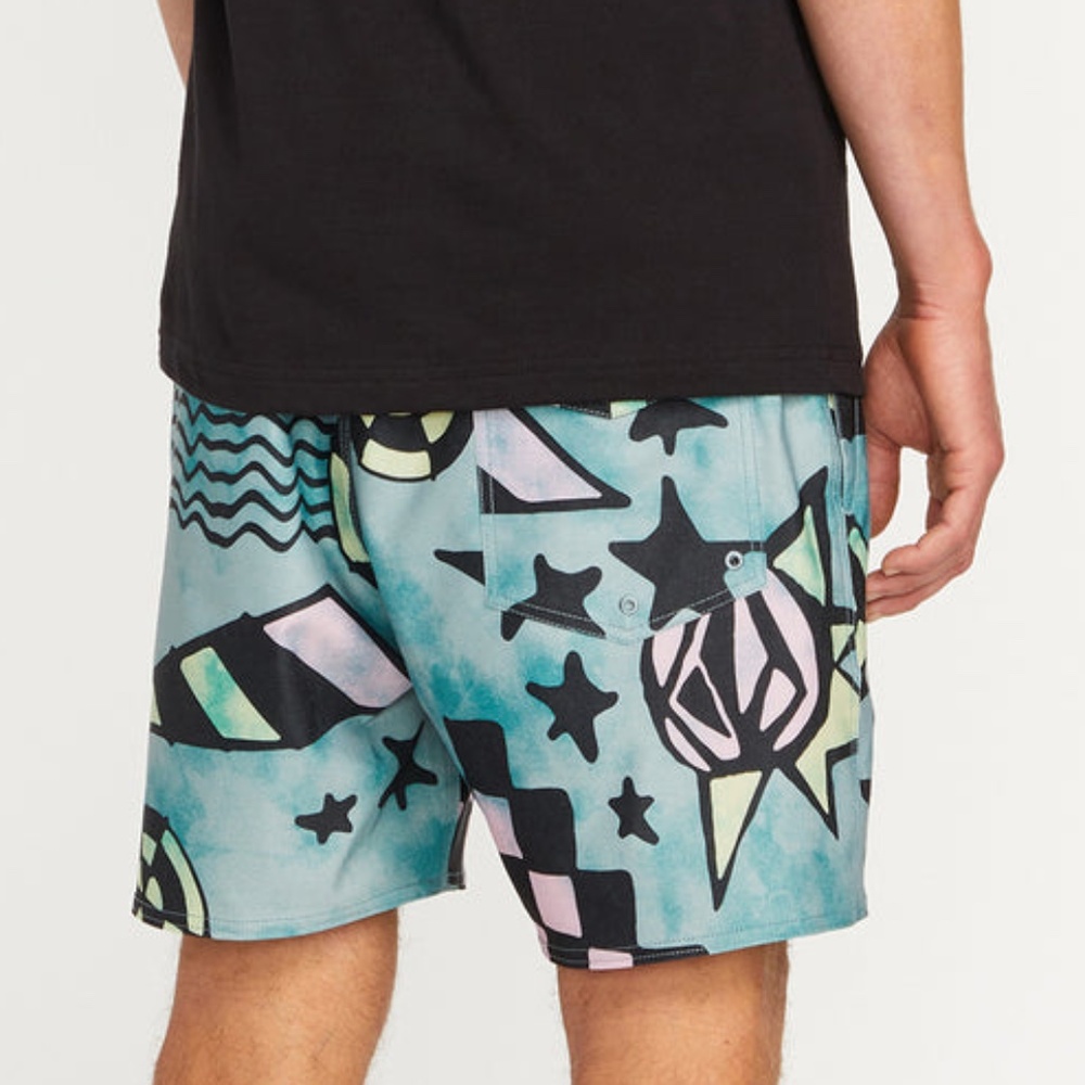 Volcom Stoneys Chlorine Killer Trunks in Temple Teal SZ S or L NEW - Picture 2 of 11